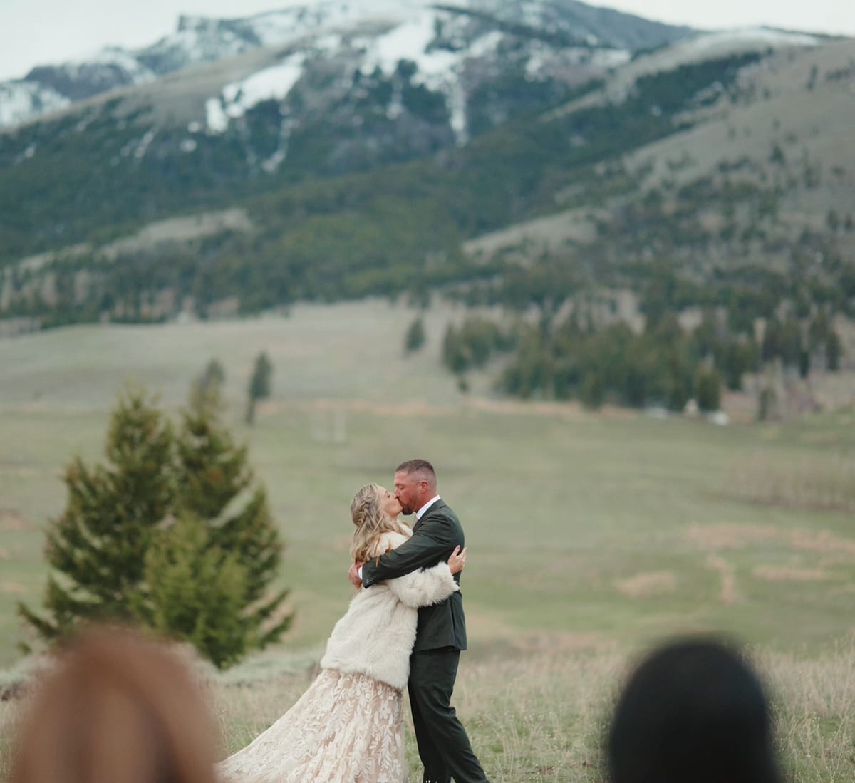 Wedding couple walking together in a cinematic Montana wedding film
